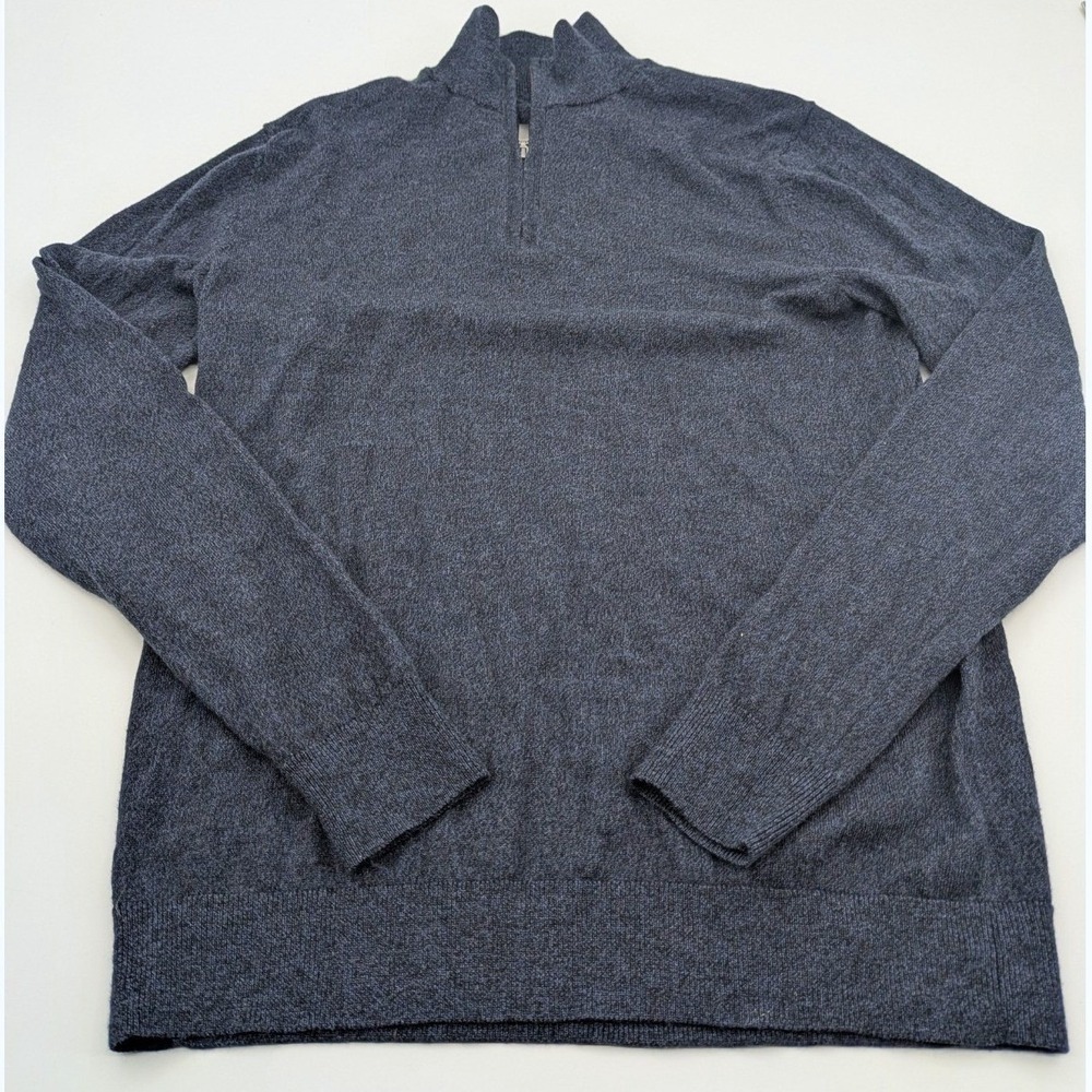 Fairlane 1/4 Zip Sweater Men's L Navy Blue 100% Merino Wool Quiet Luxury Preppy